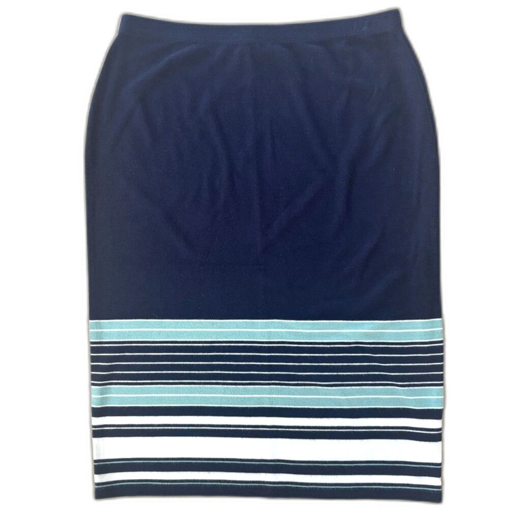 Max Studio Navy Striped Knit Midi Pencil Skirt M